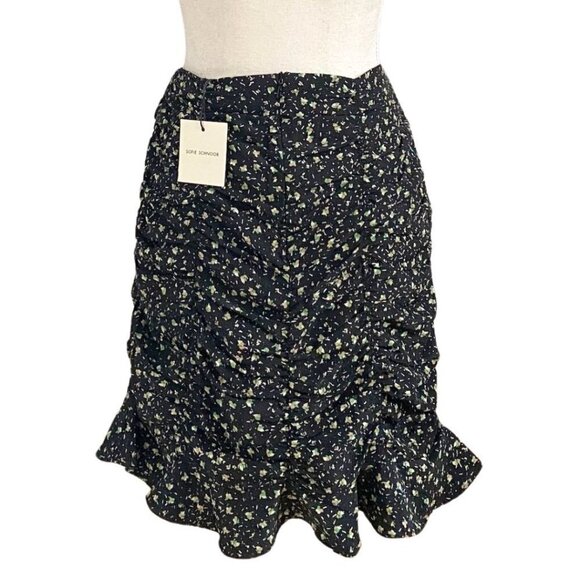NWT SOFIE SCHNOOR BLACK FLORAL RUCHED SKIRT - XS - Picture 7 of 12